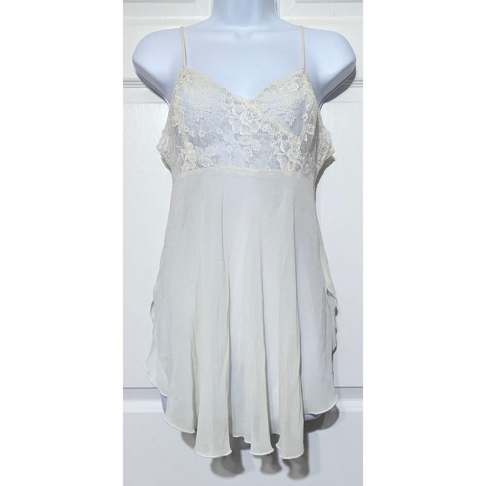 Victoria's Secret Vintage Nightie Medium Chiffon Lace Ivory  Sheer Lingerie VTG